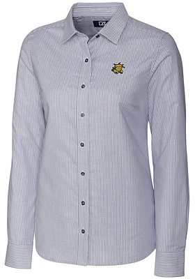Cutter and Buck Wichita State Shockers Womens Stretch Oxford Stripe Long Sleeve Charcoal Dress S..