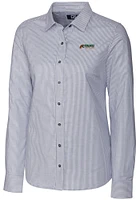 Cutter and Buck Florida A&M Rattlers Womens Stretch Oxford Stripe Long Sleeve Charcoal Dress Shi..