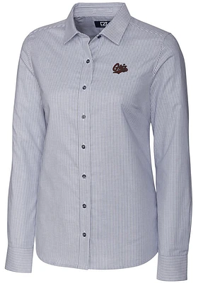 Cutter and Buck Montana Grizzlies Womens Stretch Oxford Stripe Long Sleeve Charcoal Dress Shirt