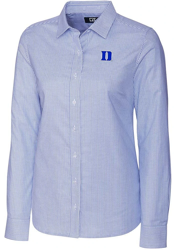 Cutter and Buck Duke Blue Devils Womens Stretch Oxford Stripe Long Sleeve Dress Shirt