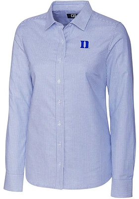 Cutter and Buck Duke Blue Devils Womens Stretch Oxford Stripe Long Sleeve Dress Shirt