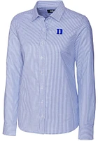 Cutter and Buck Duke Blue Devils Womens Stretch Oxford Stripe Long Sleeve Dress Shirt