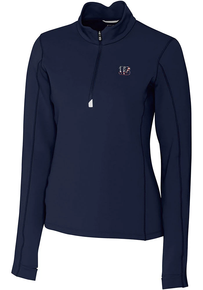 Cutter and Buck Cincinnati Bengals Womens Navy Blue Americana Traverse 1/4 Zip Pullover