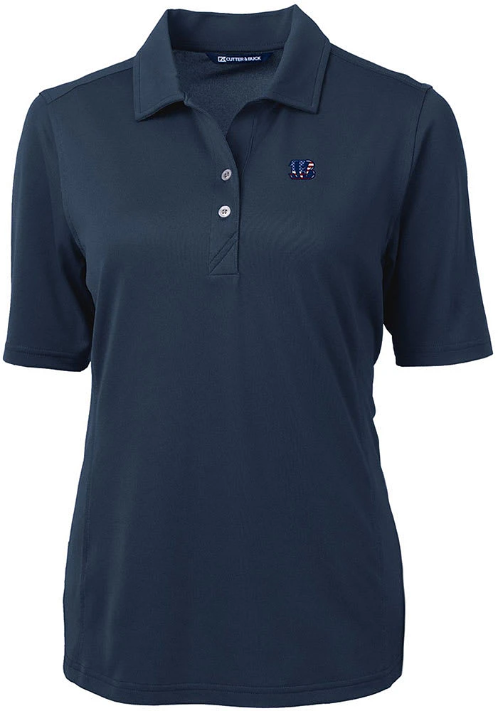 Cutter and Buck Cincinnati Bengals Womens Navy Blue Americana Virtue Eco Pique Short Sleeve Polo..