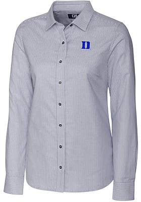 Cutter and Buck Duke Blue Devils Womens Stretch Oxford Stripe Long Sleeve Charcoal Dress Shirt