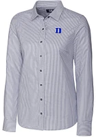 Cutter and Buck Duke Blue Devils Womens Stretch Oxford Stripe Long Sleeve Charcoal Dress Shirt
