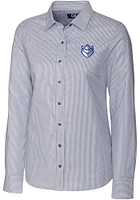 Cutter and Buck Saint Louis Billikens Womens Stretch Oxford Stripe Long Sleeve Charcoal Dress Sh..