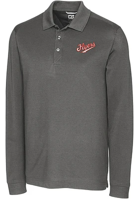 Cutter and Buck Dayton Flyers Mens Grey Advantage Pique Long Sleeve Vault Big Tall Polos Shi..