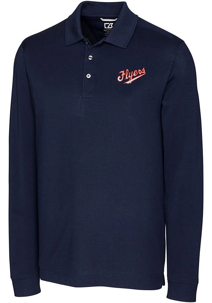 Cutter and Buck Dayton Flyers Mens Navy Blue Advantage Pique Long Sleeve Vault Big and Tall Polo..