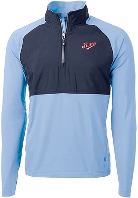 Cutter and Buck Dayton Flyers Mens Light Blue Adapt Eco Vault Long Sleeve 1/4 Zip Pullover