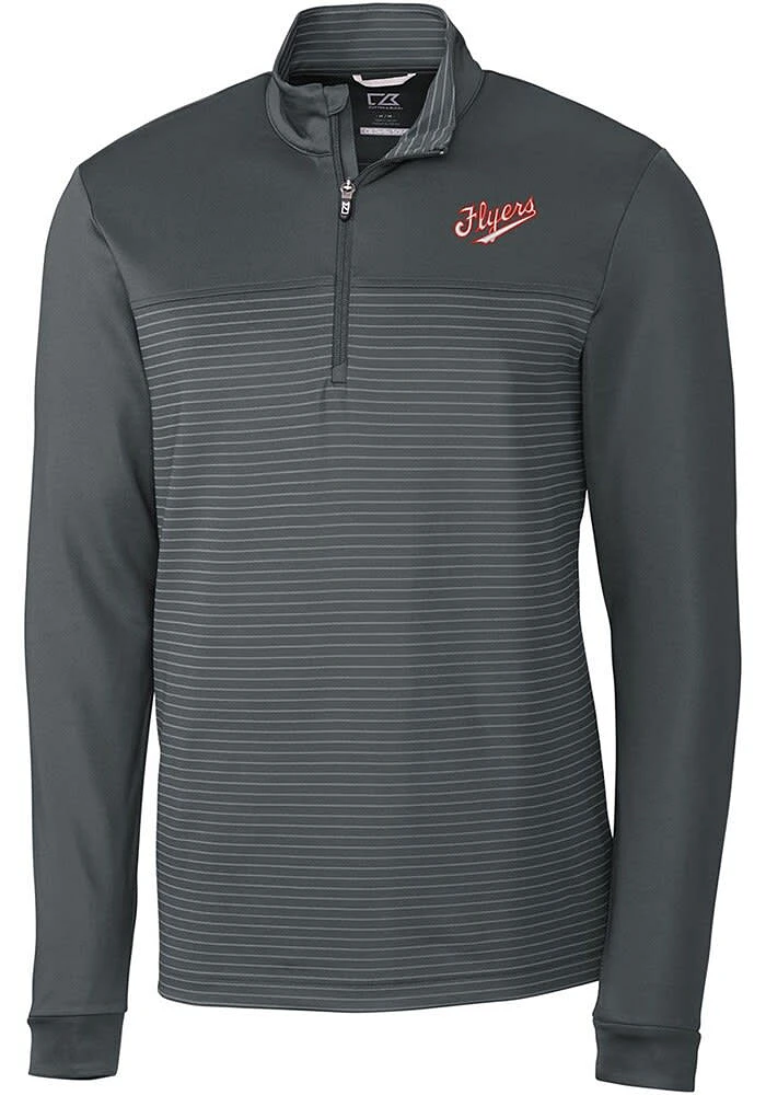 Cutter and Buck Dayton Flyers Mens Grey Vault Traverse Stripe Long Sleeve Qtr Zip Pullover