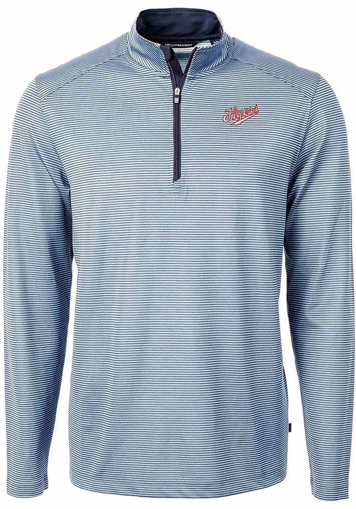 Cutter and Buck Dayton Flyers Mens Light Blue Virtue Eco Pique Vault Long Sleeve Qtr Zip Pullover