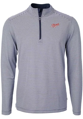 Cutter and Buck Dayton Flyers Mens Navy Blue Vault Virtue Eco Pique Micro Stripe Long Sleeve Qtr..