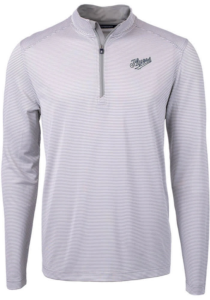 Cutter and Buck Dayton Flyers Mens Grey Vault Virtue Eco Pique Micro Stripe Long Sleeve Qtr Zip ..