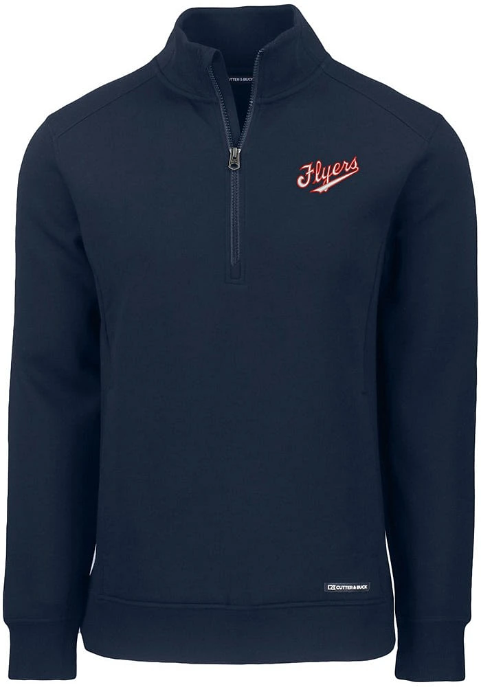 Cutter and Buck Dayton Flyers Mens Navy Blue Roam Vault Long Sleeve Qtr Zip Pullover