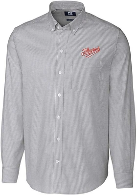 Cutter and Buck Dayton Flyers Mens Charcoal Vault Stretch Oxford Stripe Long Sleeve Dress Shirt