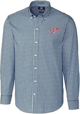 Cutter and Buck Dayton Flyers Mens Navy Blue Easy Care Vault Long Sleeve Dress Shirt