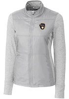 Cutter and Buck Milwaukee Brewers Womens Grey Stealth Hybrid Quilted Medium Weight Jacket