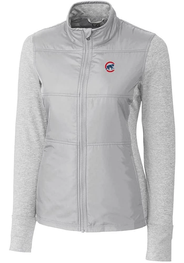 Cutter and Buck Chicago Cubs Womens Grey Stealth Hybrid Quilted Medium Weight Jacket