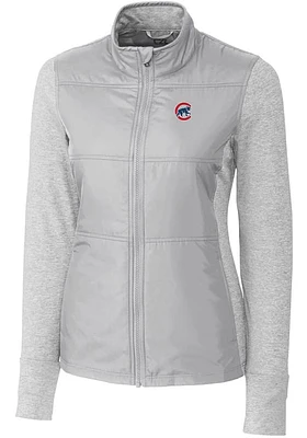 Cutter and Buck Chicago Cubs Womens Grey Stealth Hybrid Quilted Medium Weight Jacket