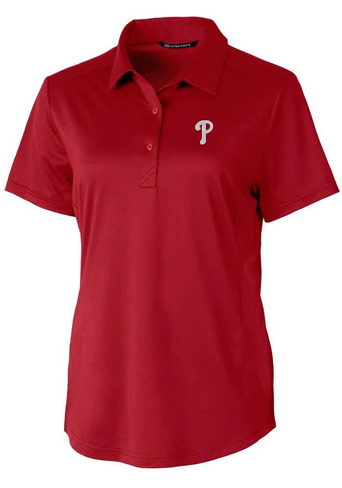 Cutter and Buck Philadelphia Phillies Womens Cardinal Prospect Textured Short Sleeve Polo Shirt