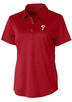 Cutter and Buck Philadelphia Phillies Womens Cardinal Prospect Textured Short Sleeve Polo Shirt