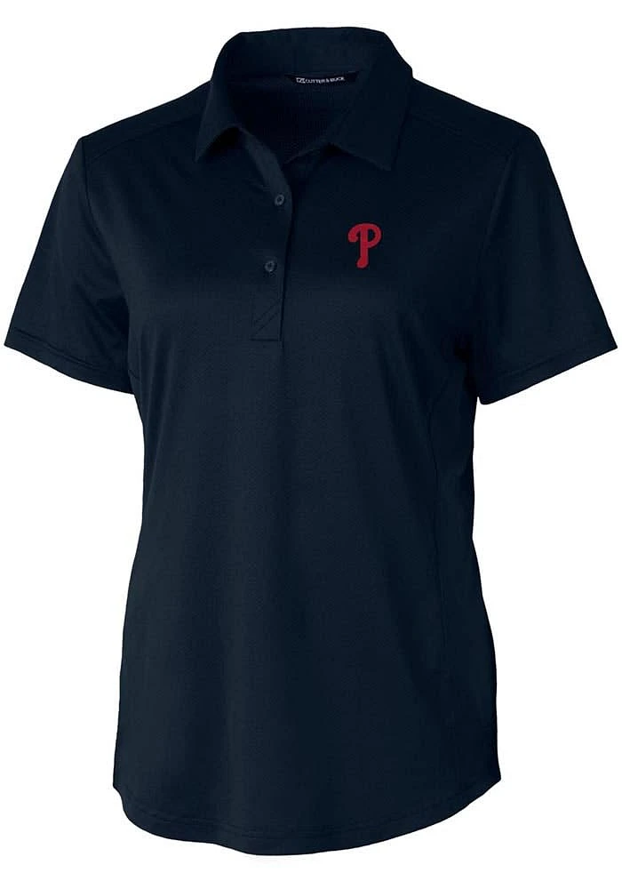 Cutter and Buck Philadelphia Phillies Womens Navy Blue Prospect Textured Short Sleeve Polo Shirt