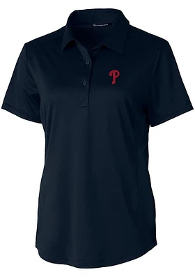 Cutter and Buck Philadelphia Phillies Womens Navy Blue Prospect Textured Short Sleeve Polo Shirt