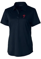 Cutter and Buck Philadelphia Phillies Womens Navy Blue Prospect Textured Short Sleeve Polo Shirt