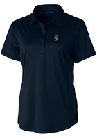 Cutter and Buck Seattle Mariners Womens Navy Blue Prospect Textured Short Sleeve Polo Shirt