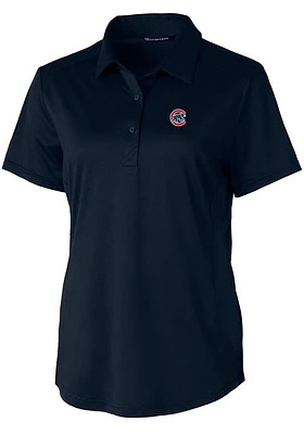 Cutter and Buck Chicago Cubs Womens Navy Blue Prospect Textured Short Sleeve Polo Shirt