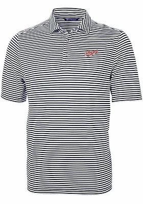 Cutter and Buck Dayton Flyers Mens Navy Blue Vault Virtue Eco Pique Stripe Short Sleeve Polo