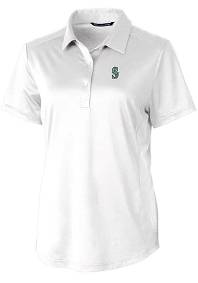 Cutter and Buck Seattle Mariners Womens White Prospect Textured Short Sleeve Polo Shirt