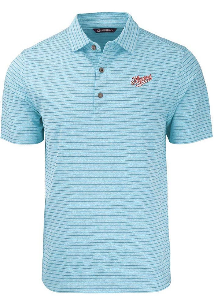 Cutter and Buck Dayton Flyers Mens Light Blue Forge Heather Stripe Vault Short Sleeve Polo