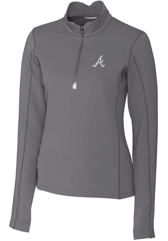 Cutter and Buck Atlanta Braves Womens Grey Traverse Qtr Zip