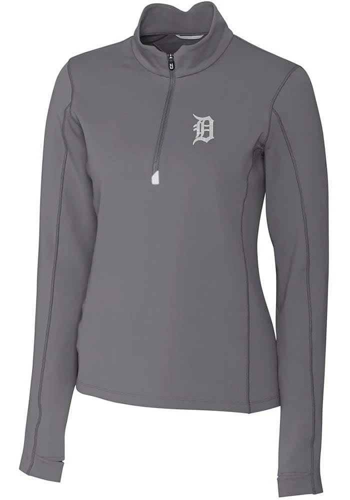 Cutter and Buck Detroit Tigers Womens Grey Traverse Qtr Zip