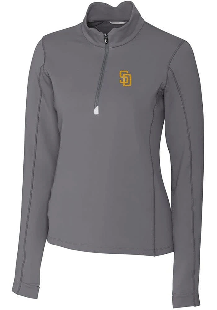 Cutter and Buck San Diego Padres Womens Grey Traverse Qtr Zip