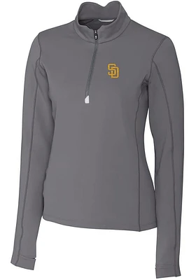 Cutter and Buck San Diego Padres Womens Grey Traverse Qtr Zip