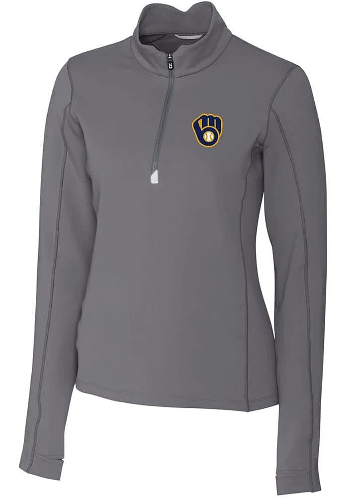 Cutter and Buck Milwaukee Brewers Womens Grey Traverse Qtr Zip