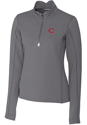 Cutter and Buck Cincinnati Reds Womens Grey Traverse 1/4 Zip Pullover