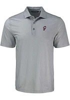 Cutter and Buck Ohio State Buckeyes Mens Grey Shadow Check Short Sleeve Polo