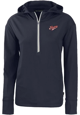 Cutter and Buck Dayton Flyers Womens Navy Blue Daybreak Hood Vault Qtr Zip