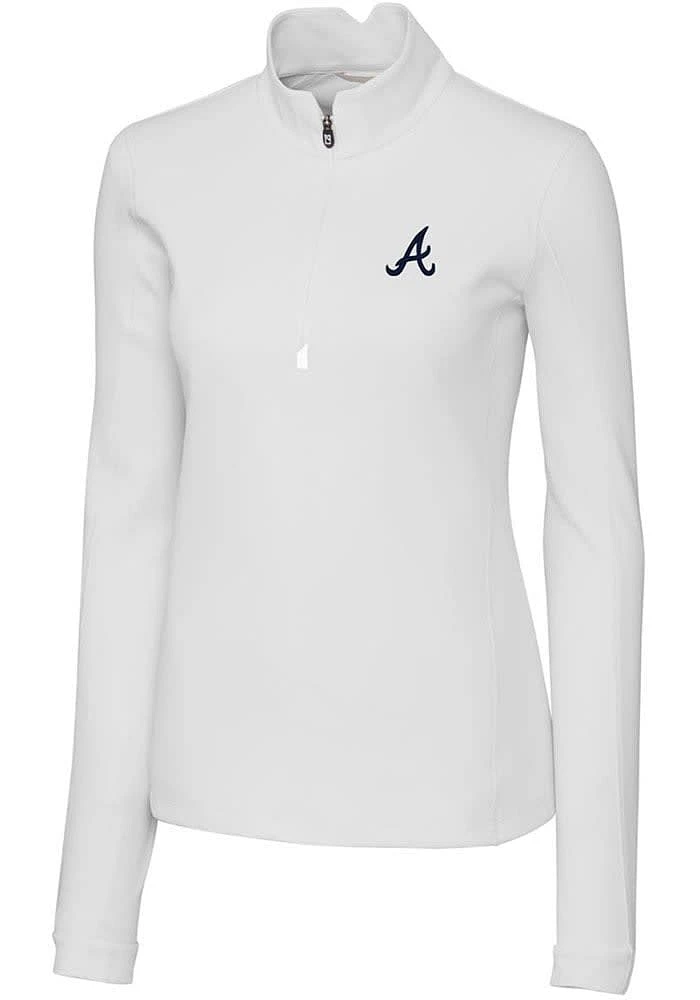 Cutter and Buck Atlanta Braves Womens White Traverse Qtr Zip