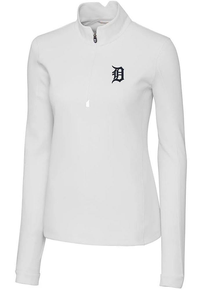 Cutter and Buck Detroit Tigers Womens White Traverse Qtr Zip