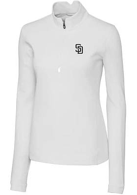 Cutter and Buck San Diego Padres Womens White Traverse Qtr Zip