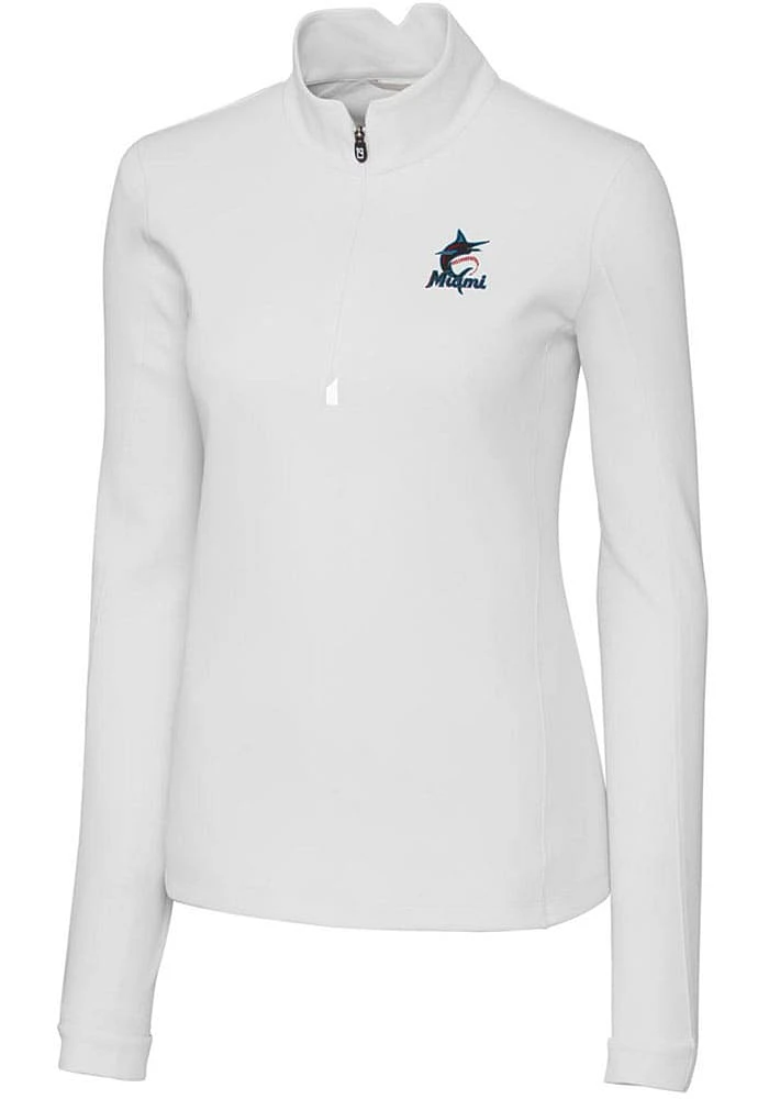 Cutter and Buck Miami Marlins Womens White Traverse Qtr Zip