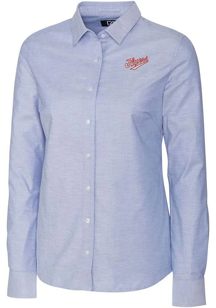 Cutter and Buck Dayton Flyers Womens Vault Stretch Oxford Long Sleeve Light Blue Dress Shirt