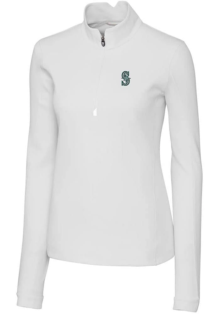 Cutter and Buck Seattle Mariners Womens White Traverse Qtr Zip