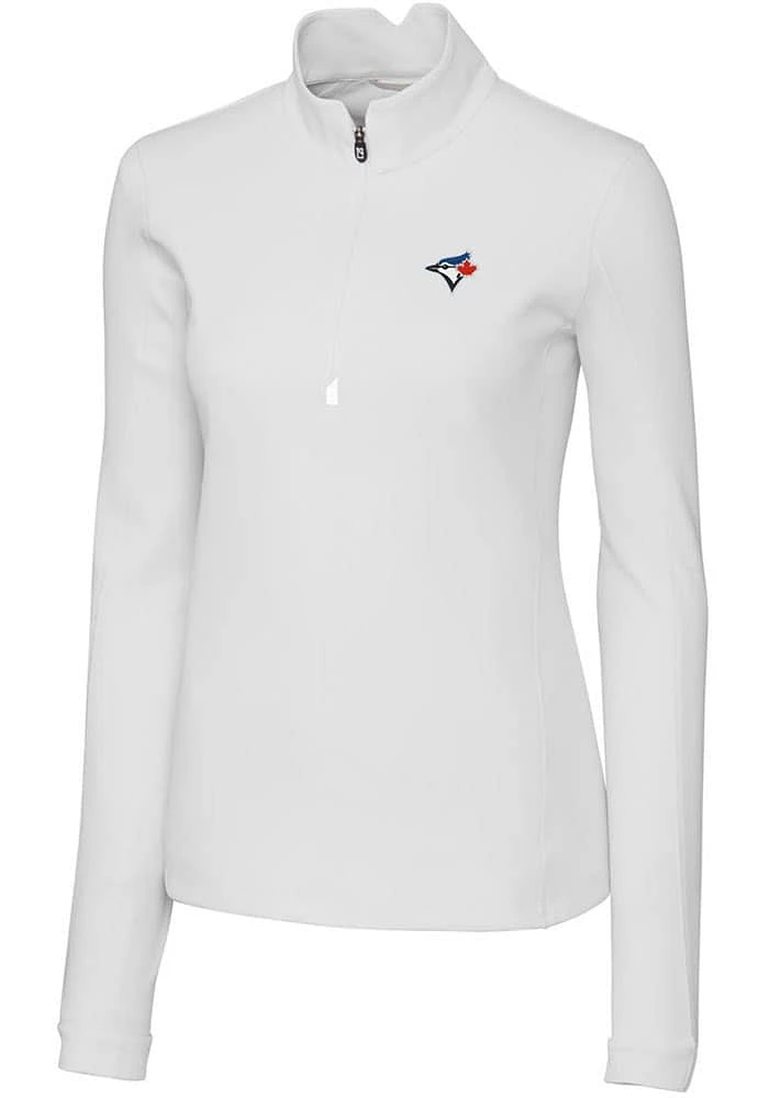 Cutter and Buck Toronto Blue Jays Womens White Traverse Qtr Zip