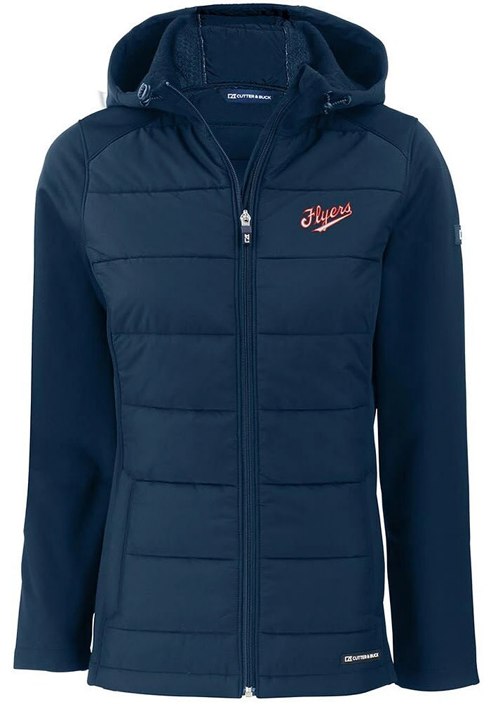 Cutter and Buck Dayton Flyers Womens Navy Blue Evoke Hood Vault Heavy Weight Jacket